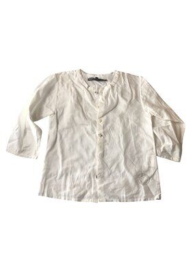La Petite Ourse Button Down Collarless Shirt Cotton White 2 Years